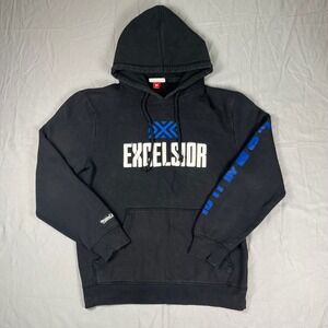 Thrashed Excelsior Mitchell & Ness Hoodie Mens M Black Blue Pullover 2020